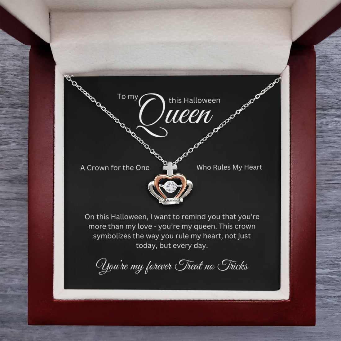 NEW SEASONAL JEWELRY!!! The Perfect Halloween Unique Gift: Crown Pendant Necklace with My Queen” Message Card