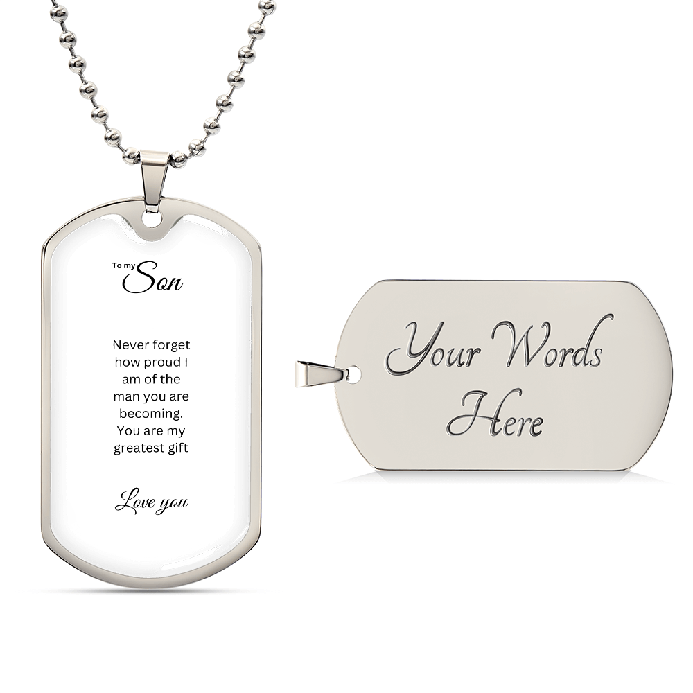 To My Son: Luxury Graphic Dog Tag Necklace with heartfelt message