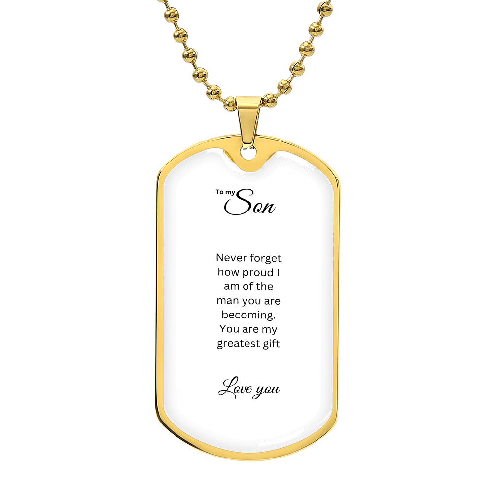 To My Son: Luxury Graphic Dog Tag Necklace with heartfelt message