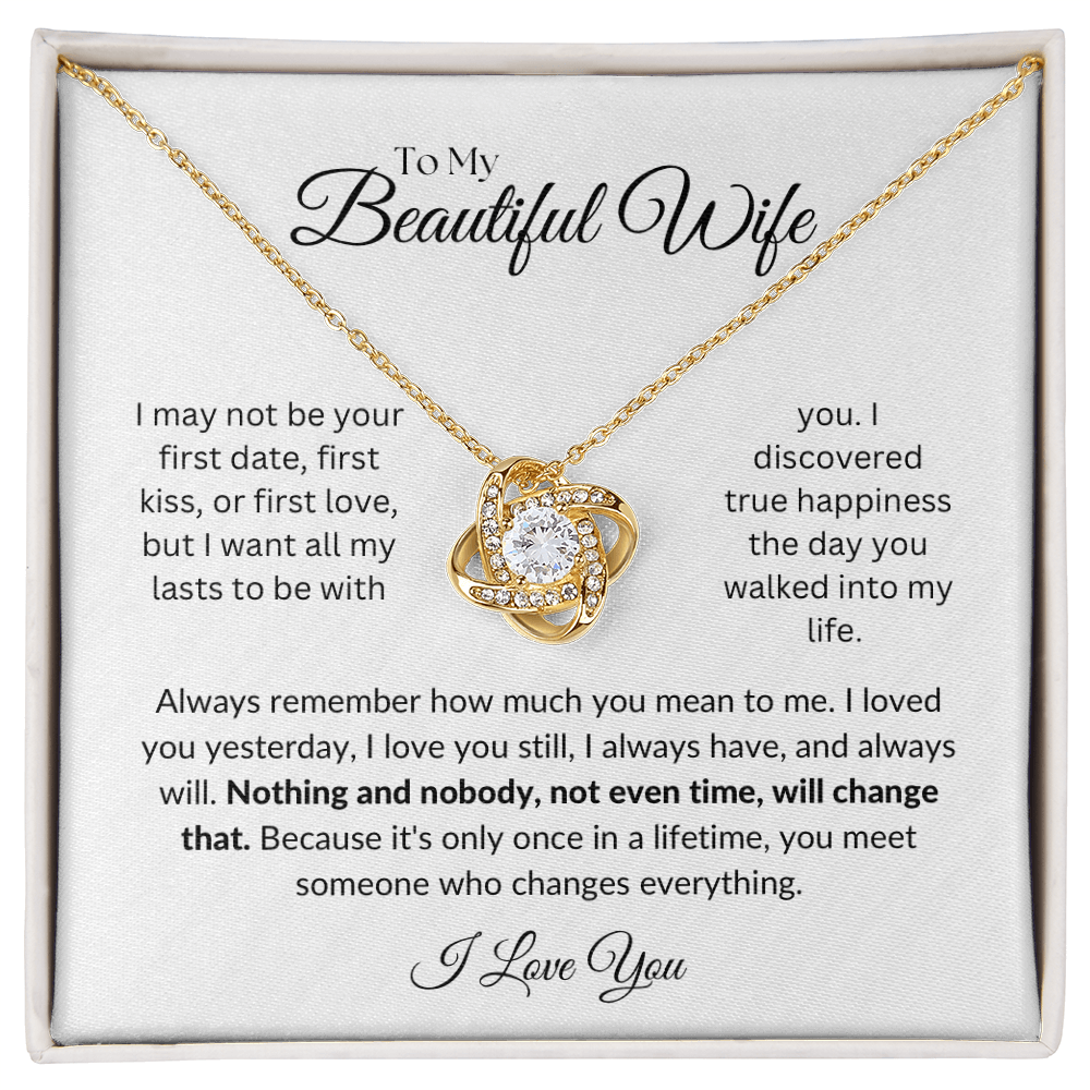 To my Beautiful Wife: Love Knot Necklace with Heartfelt Message Card, Meaningful Jewelry Gift