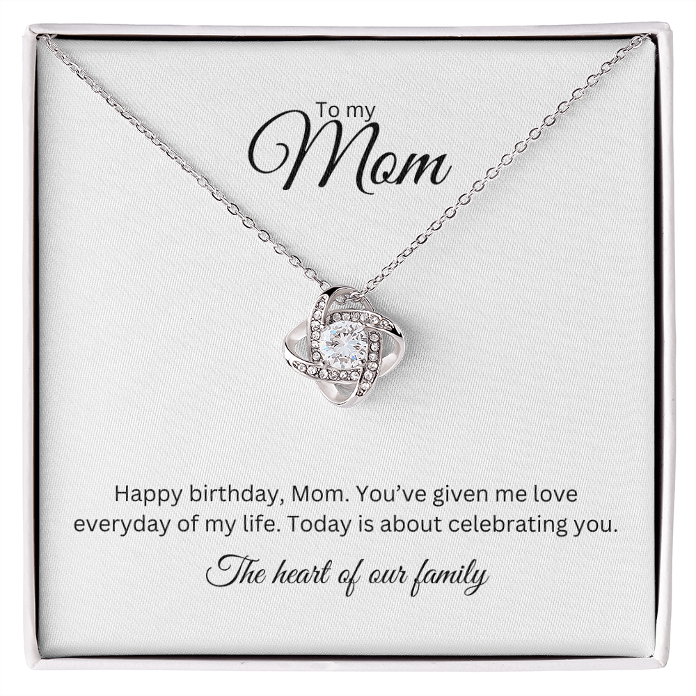 To My Mom: Love Knot Necklace with Birthday Message Card, Meaningful Jewelry Gift