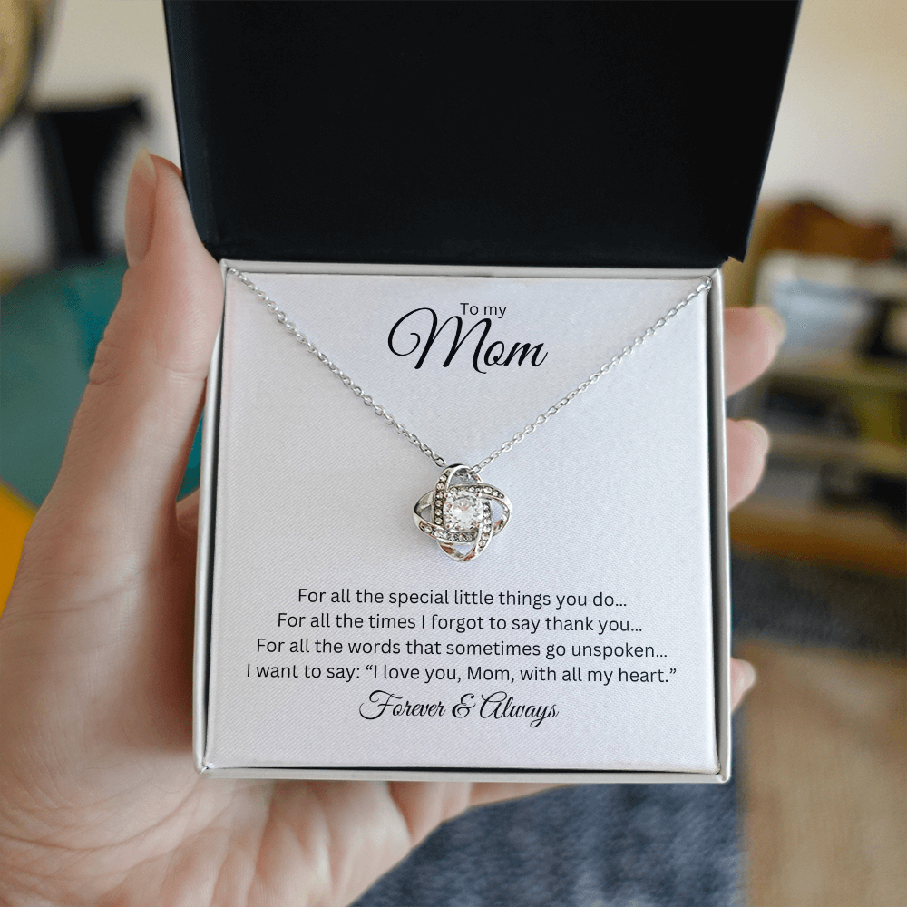 To My Mom: Love Knot Necklace with Message Card, Meaningful Jewelry Gift
