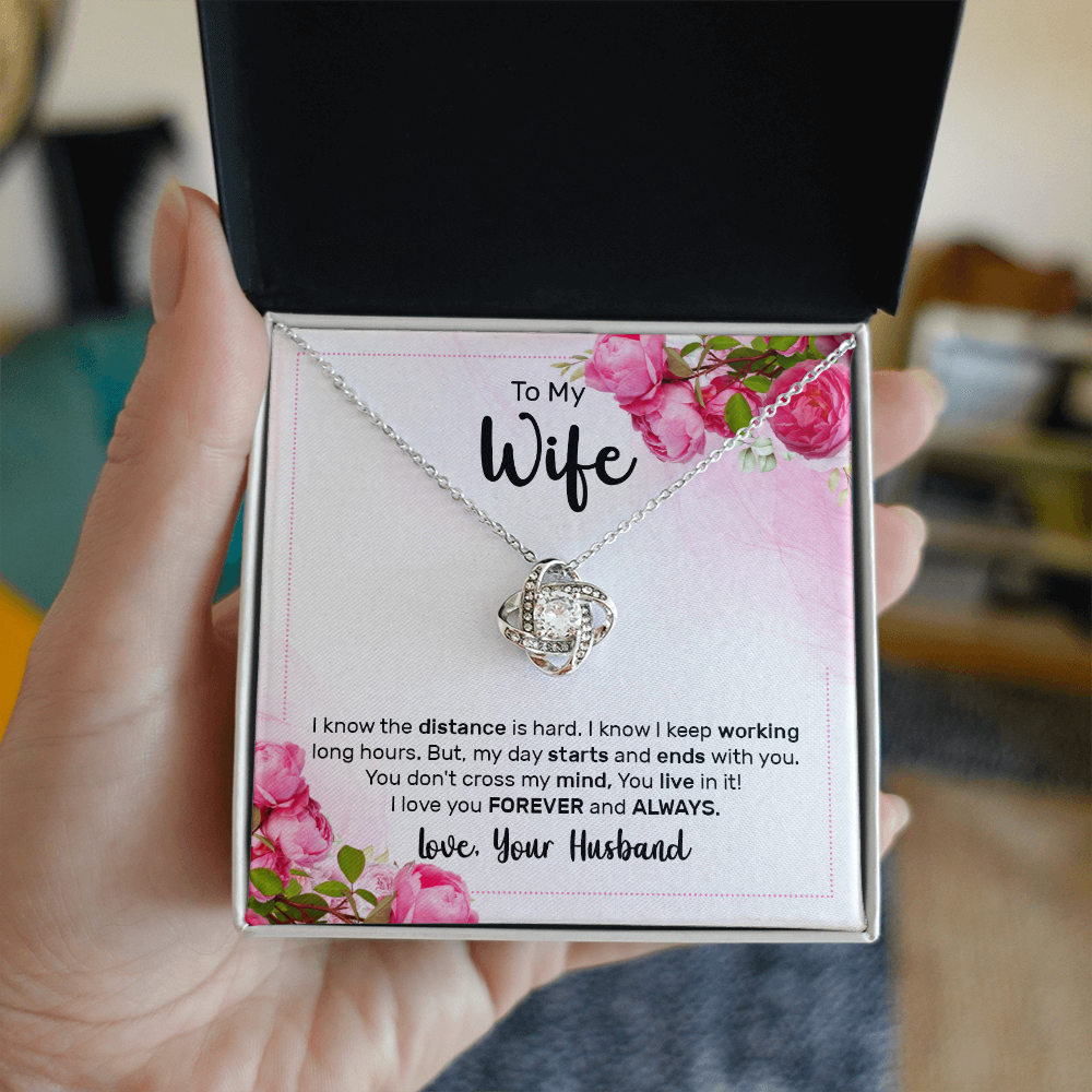 To My Wife, Love Knot Necklace with Limited Edition Heartfelt Message Card, Romantic Jewelry Gift