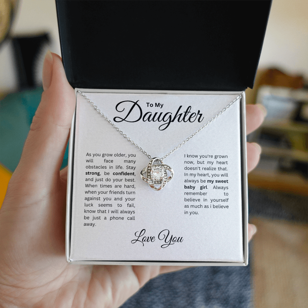 To my Daughter: Love Knot Necklace with Heartfelt Message Card, Meaningful Jewelry Gift