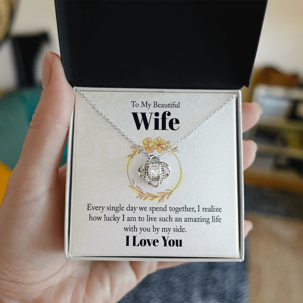 To My Wife, Love Knot Necklace with Heartfelt Message Card, Romantic Jewelry Gift