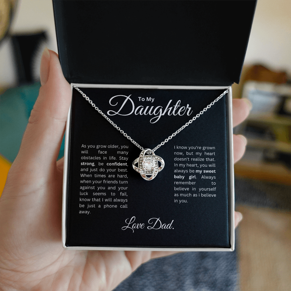 To my Daughter: Love Knot Necklace with Heartfelt Message Card, Meaningful Jewelry Gift