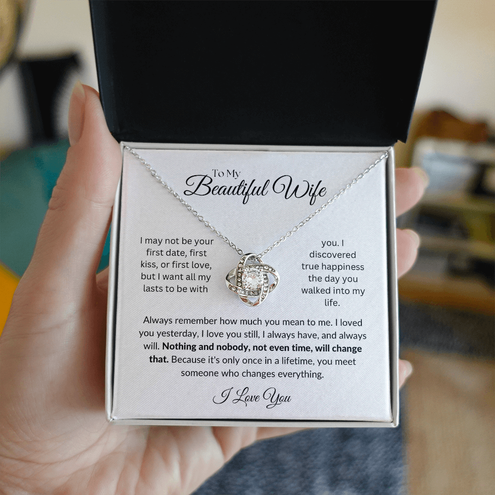 To my Beautiful Wife: Love Knot Necklace with Heartfelt Message Card, Meaningful Jewelry Gift