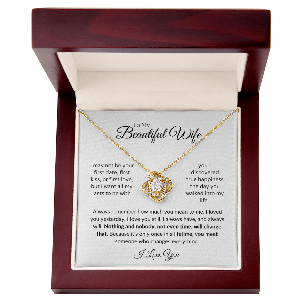 To my Beautiful Wife: Love Knot Necklace with Heartfelt Message Card, Meaningful Jewelry Gift
