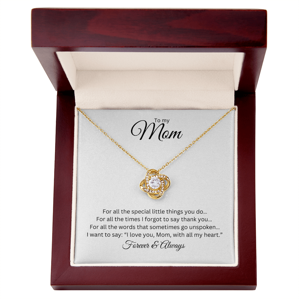 To My Mom: Love Knot Necklace with Message Card, Meaningful Jewelry Gift
