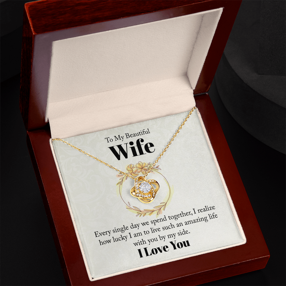 To My Wife, Love Knot Necklace with Heartfelt Message Card, Romantic Jewelry Gift