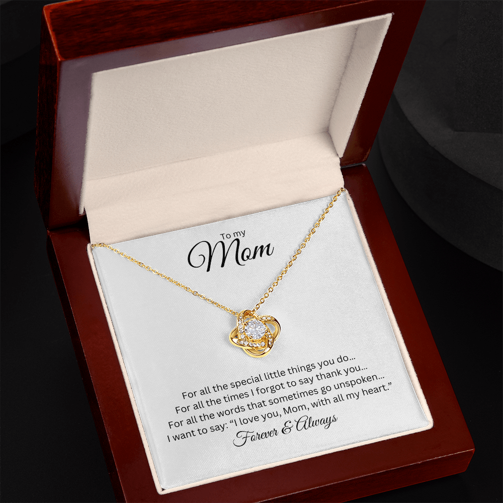 To My Mom: Love Knot Necklace with Message Card, Meaningful Jewelry Gift
