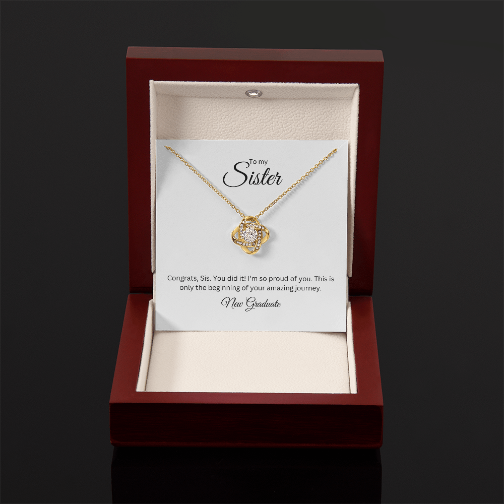 To My Sister: Love Knot Necklace with Graduate Message Card, Meaningful Jewelry Gift