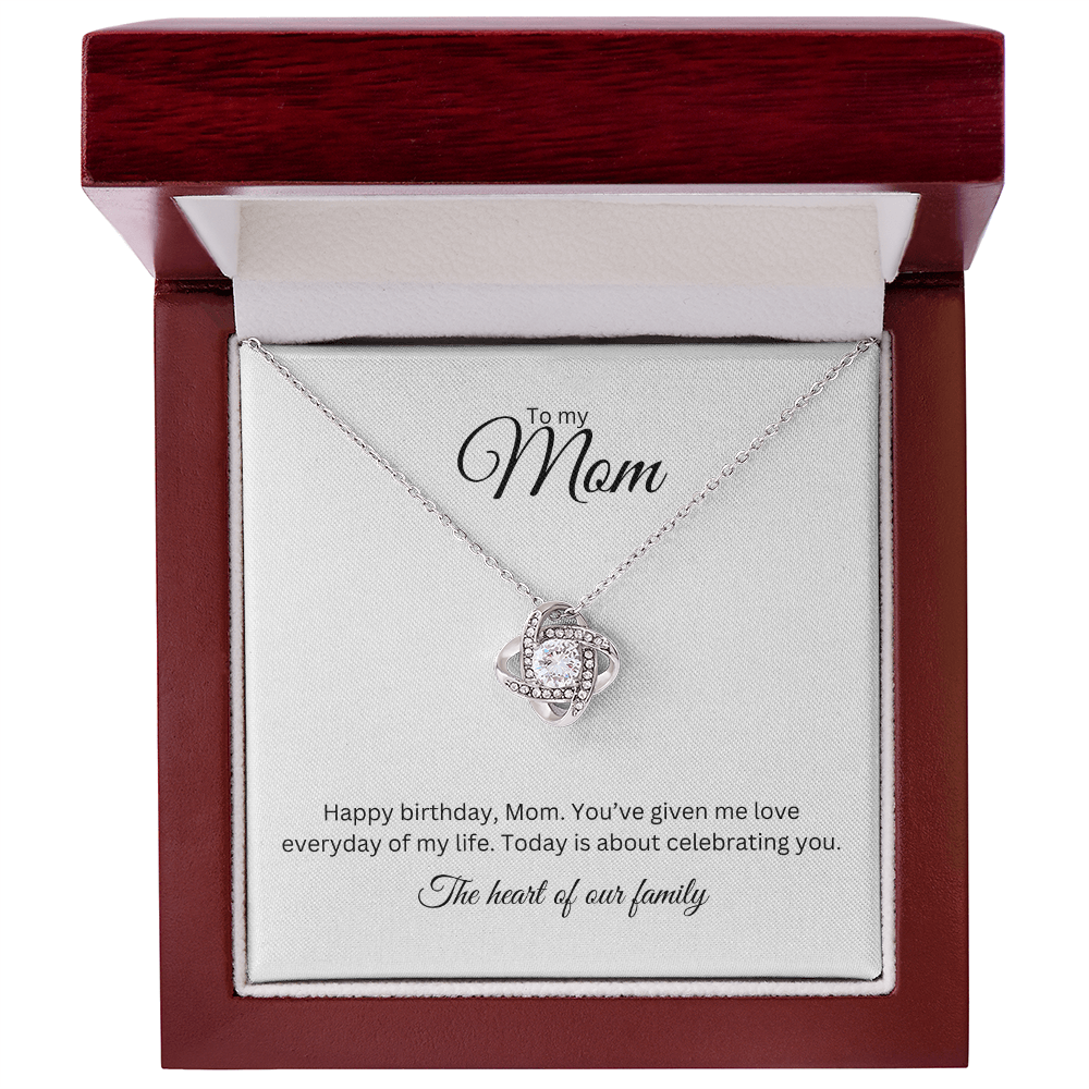 To My Mom: Love Knot Necklace with Birthday Message Card, Meaningful Jewelry Gift