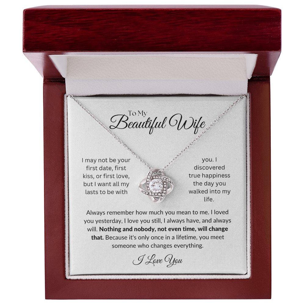 To my Beautiful Wife: Love Knot Necklace with Heartfelt Message Card, Meaningful Jewelry Gift
