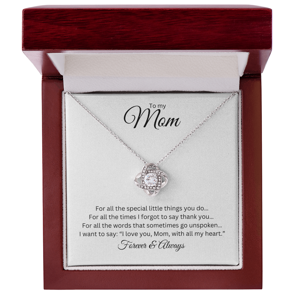 To My Mom: Love Knot Necklace with Message Card, Meaningful Jewelry Gift