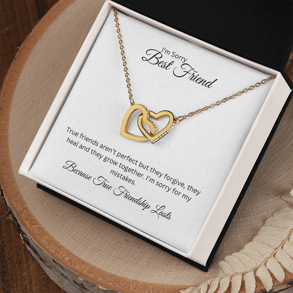 I'm Sorry, Best Friend, Interlocking Hearts Necklace with Heartfelt Card, Meaningful Jewelry Gift