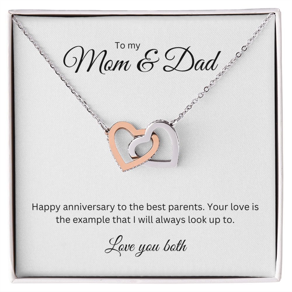 To My Mom & Dad: Interlocking Heart Necklace with Birthday Message Card, Meaningful Jewelry Gift
