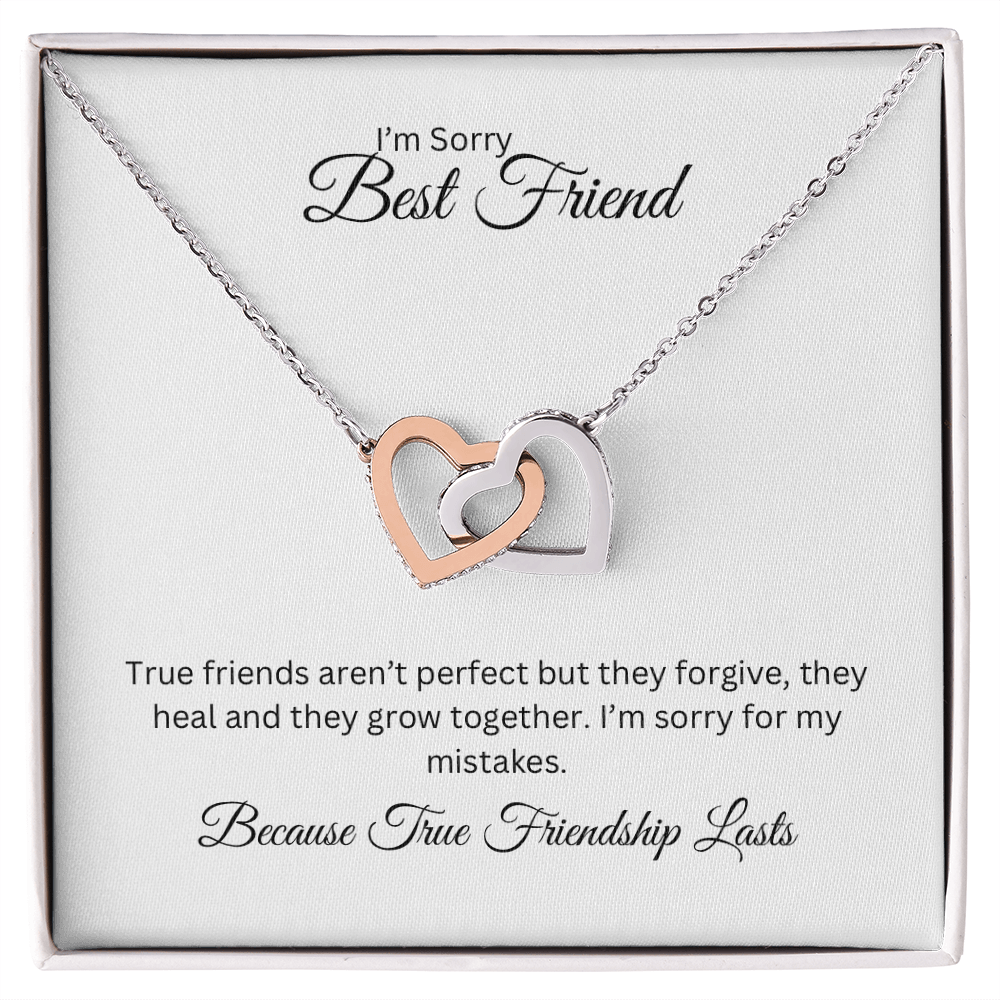 I'm Sorry, Best Friend, Interlocking Hearts Necklace with Heartfelt Card, Meaningful Jewelry Gift