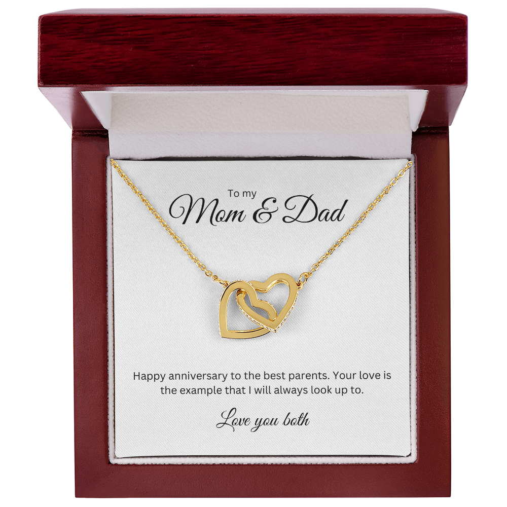 To My Mom & Dad: Interlocking Heart Necklace with Birthday Message Card, Meaningful Jewelry Gift
