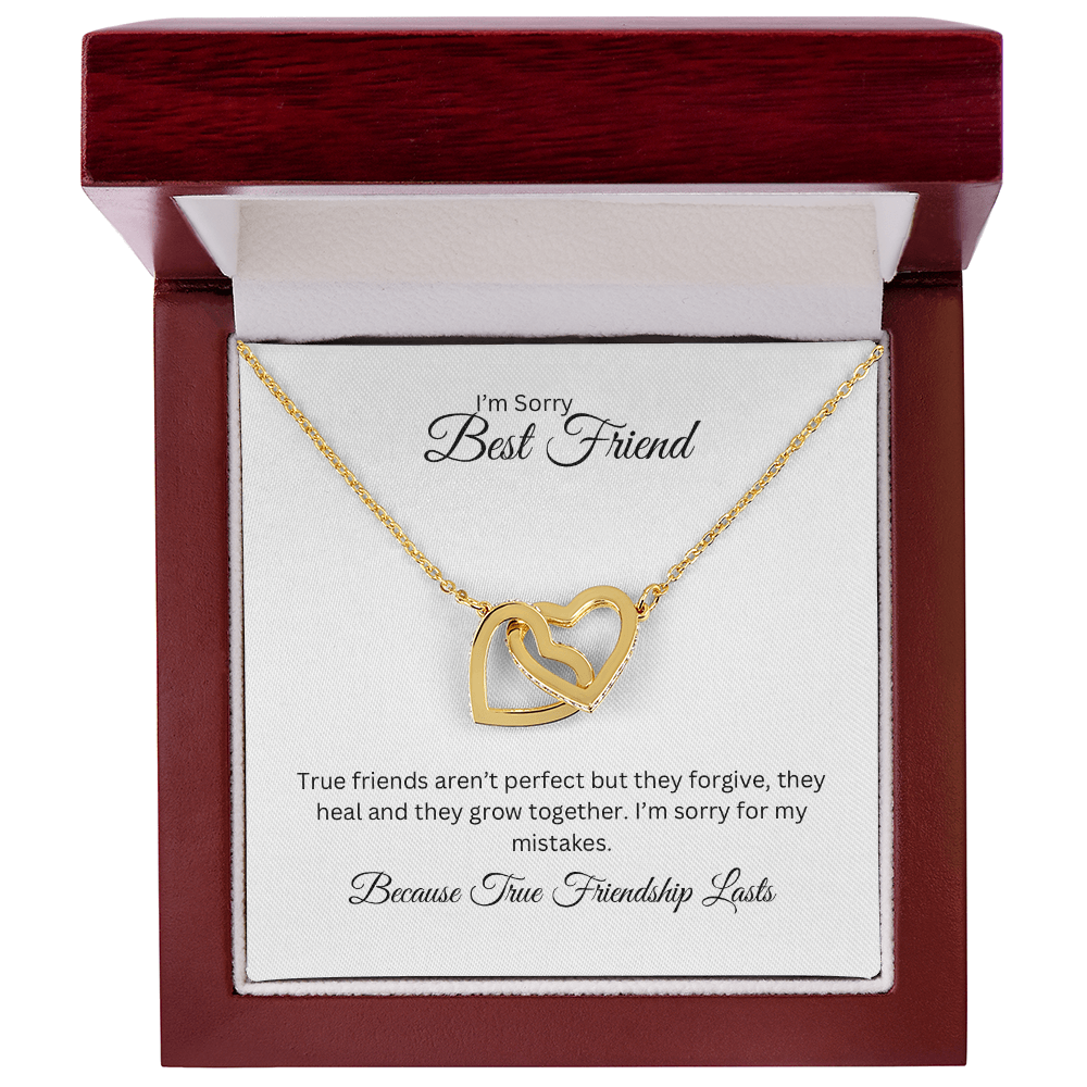 I'm Sorry, Best Friend, Interlocking Hearts Necklace with Heartfelt Card, Meaningful Jewelry Gift