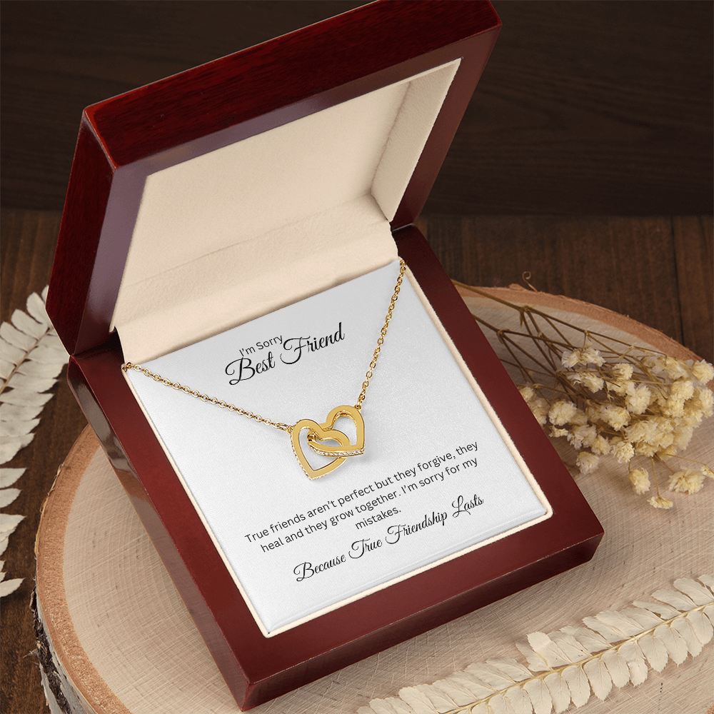 I'm Sorry, Best Friend, Interlocking Hearts Necklace with Heartfelt Card, Meaningful Jewelry Gift
