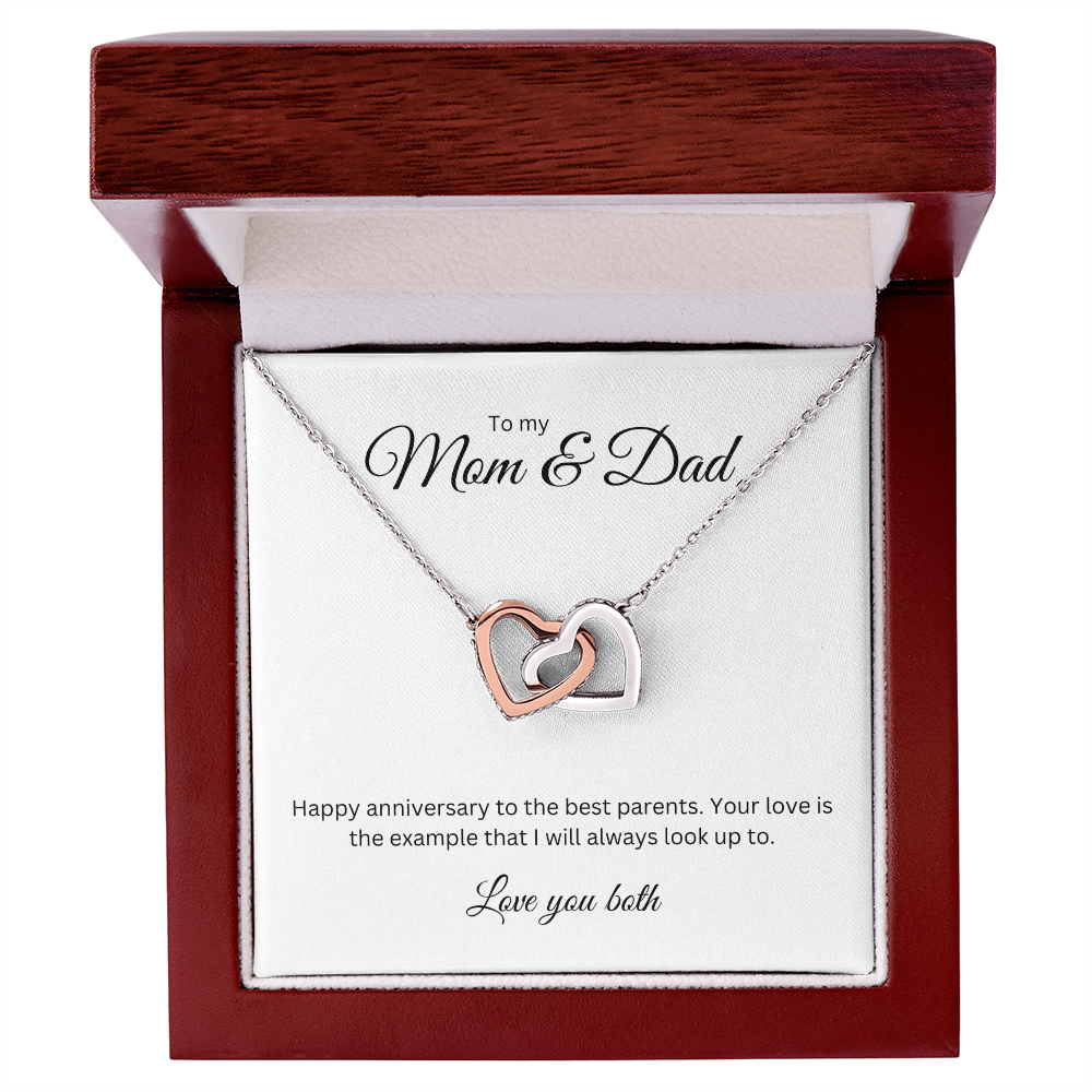 To My Mom & Dad: Interlocking Heart Necklace with Birthday Message Card, Meaningful Jewelry Gift