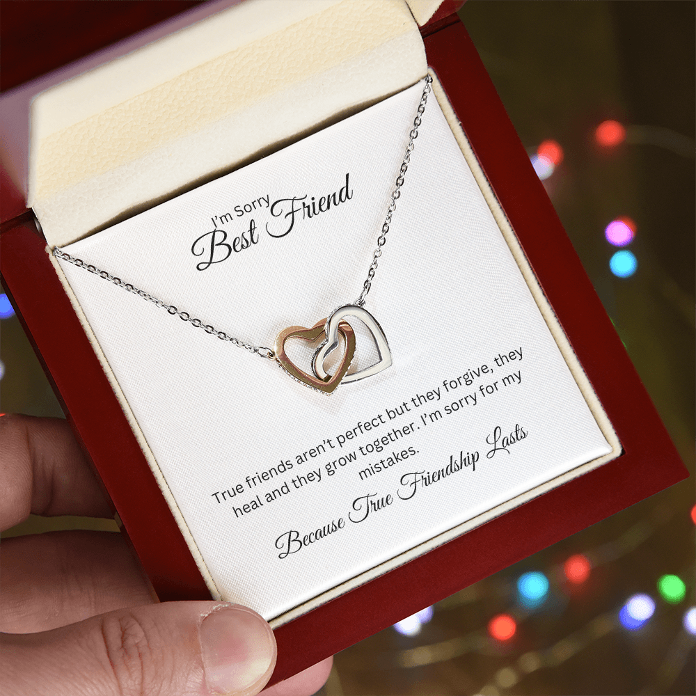 I'm Sorry, Best Friend, Interlocking Hearts Necklace with Heartfelt Card, Meaningful Jewelry Gift