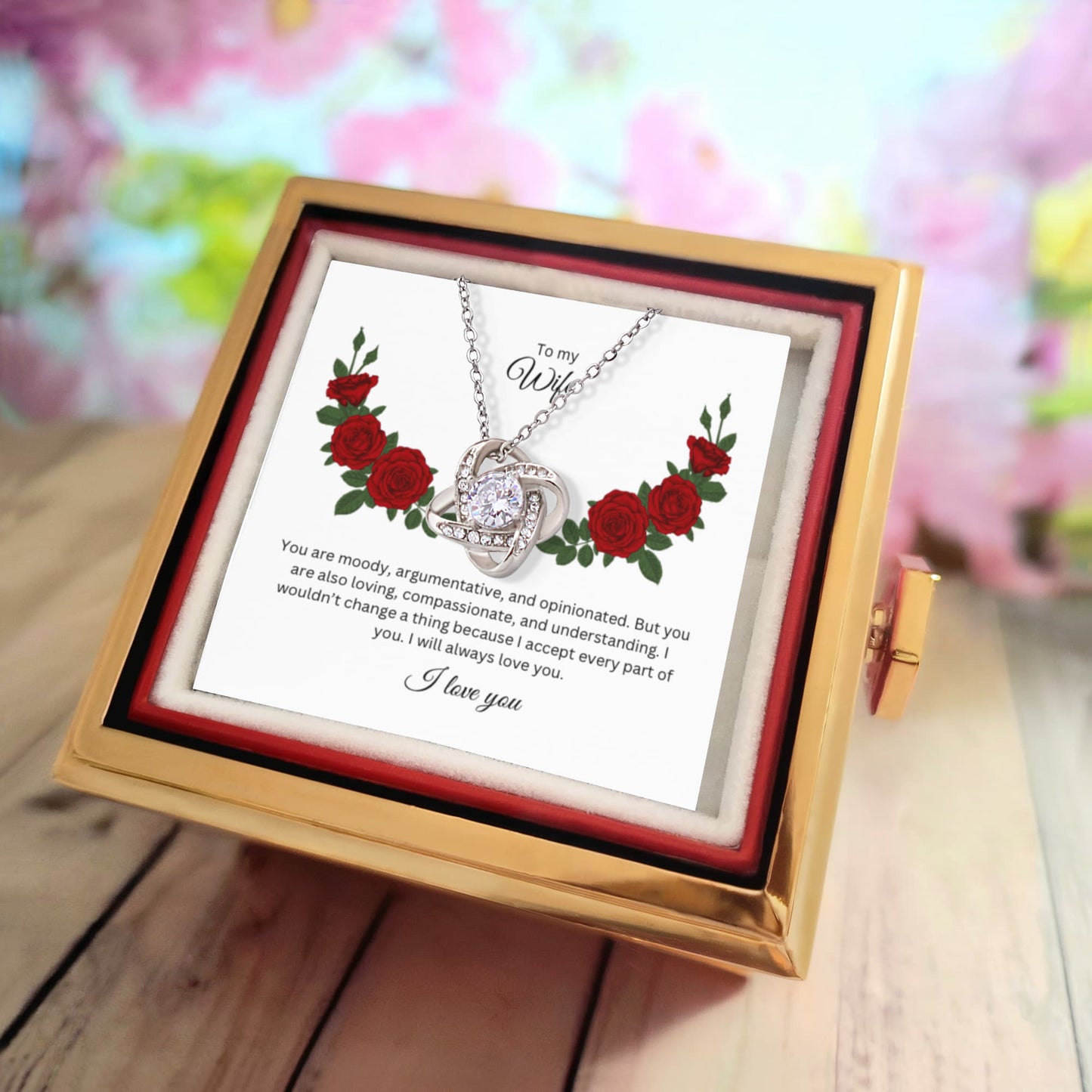 Love Knot with Rotating Gift Box and Heartfelt Message Card, Meaningful Jewelry