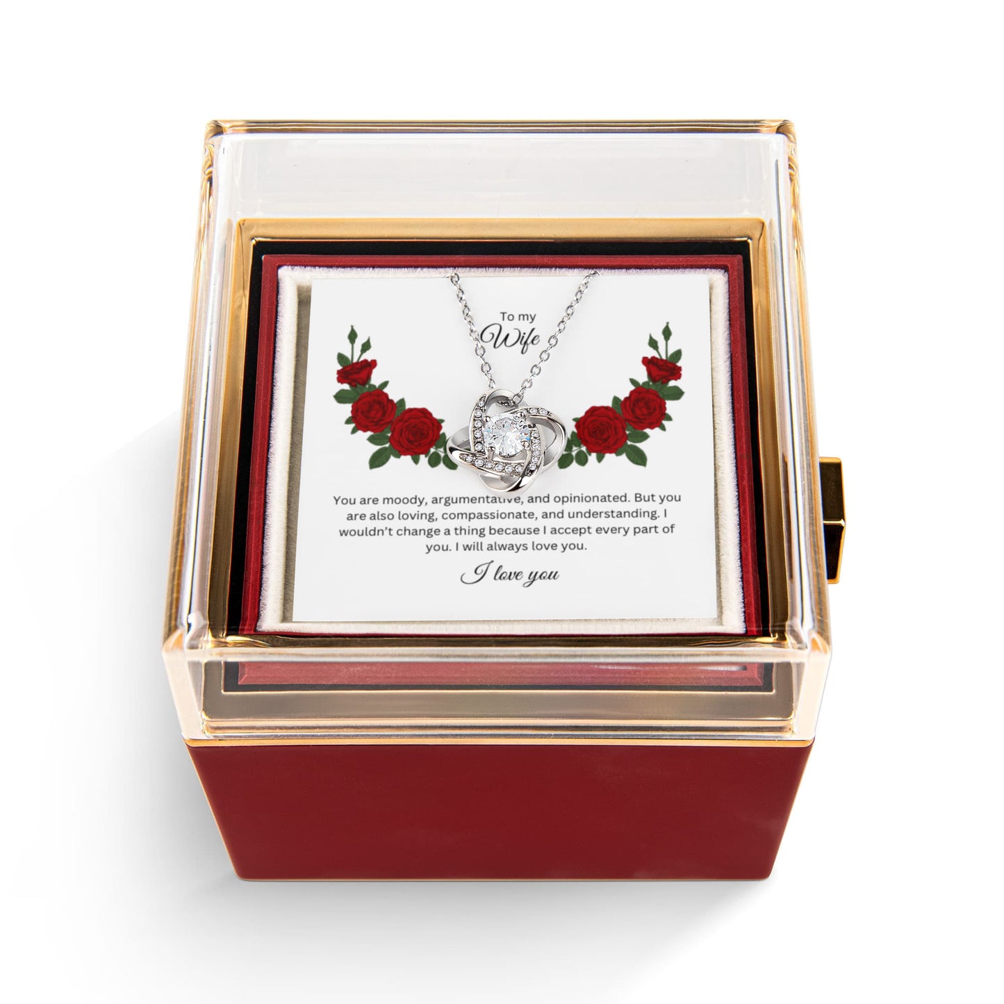 Love Knot with Rotating Gift Box and Heartfelt Message Card, Meaningful Jewelry