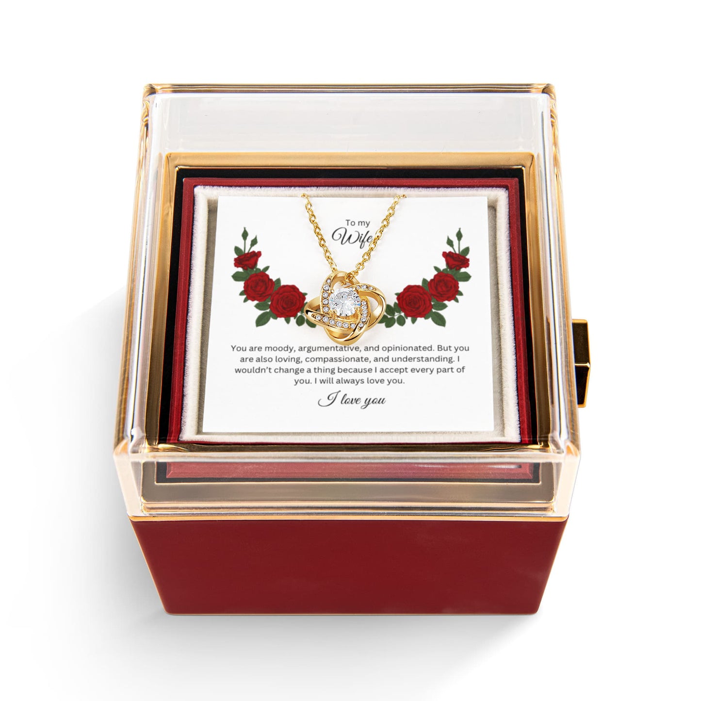 Love Knot with Rotating Gift Box and Heartfelt Message Card, Meaningful Jewelry