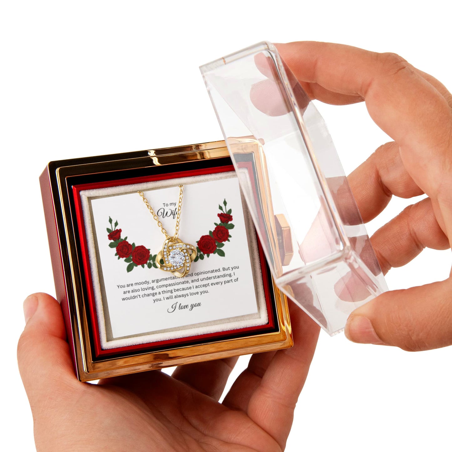 Love Knot with Rotating Gift Box and Heartfelt Message Card, Meaningful Jewelry