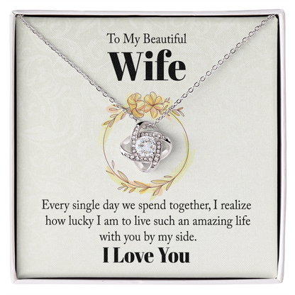 To My Wife, Love Knot Necklace with Heartfelt Message Card, Romantic Jewelry Gift
