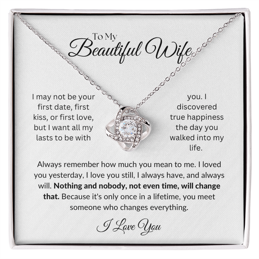 To my Beautiful Wife: Love Knot Necklace with Heartfelt Message Card, Meaningful Jewelry Gift