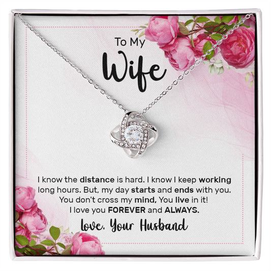 To My Wife, Love Knot Necklace with Limited Edition Heartfelt Message Card, Romantic Jewelry Gift