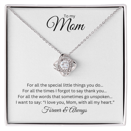 To My Mom: Love Knot Necklace with Message Card, Meaningful Jewelry Gift