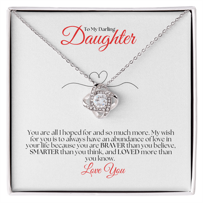 To my Daughter, Love Knot Necklace with Heartfelt Message Card, Meaningful Jewelry Gift