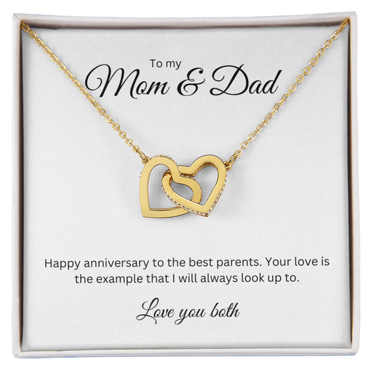 To My Mom & Dad: Interlocking Heart Necklace with Birthday Message Card, Meaningful Jewelry Gift