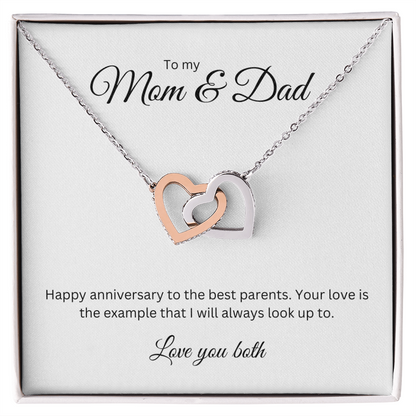 To My Mom & Dad: Interlocking Heart Necklace with Birthday Message Card, Meaningful Jewelry Gift