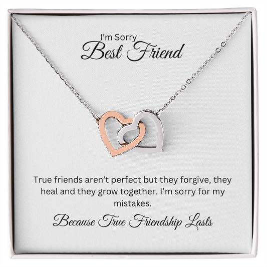 I'm Sorry, Best Friend, Interlocking Hearts Necklace with Heartfelt Card, Meaningful Jewelry Gift