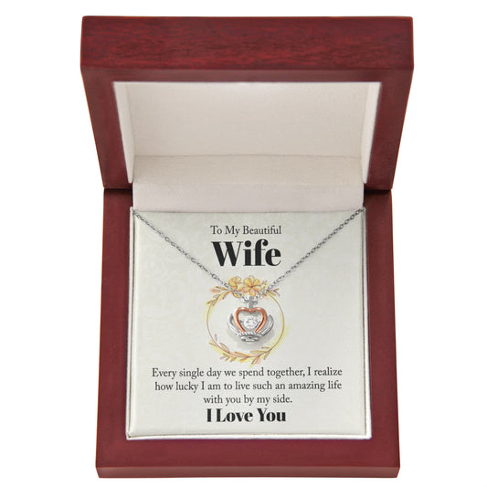 To My Wife, Crown Pendant Necklace with Heartfelt Message Card, Romantic Jewelry Gift