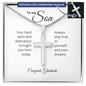 To My Son: Personalized Cross Necklace and Snake Chain with Graduate Message Card, Meaningful Jewelry Gift