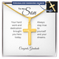To My Son: Personalized Cross Necklace and Snake Chain with Graduate Message Card, Meaningful Jewelry Gift