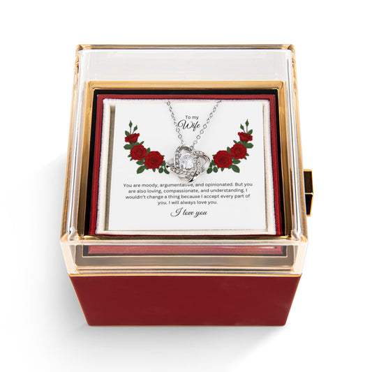 Love Knot with Rotating Gift Box and Heartfelt Message Card, Meaningful Jewelry