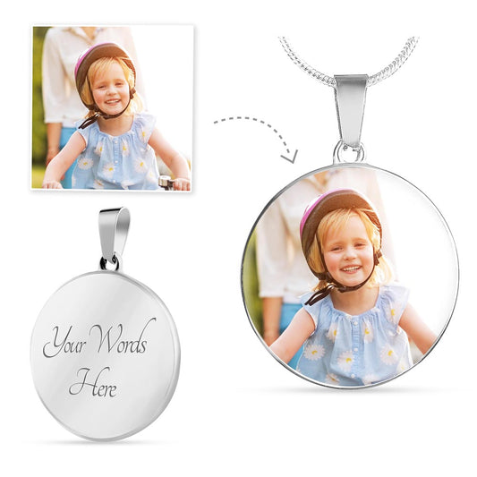 Personalized Photo Circle Necklace with Engraving, Meaningful Jewelry Gift