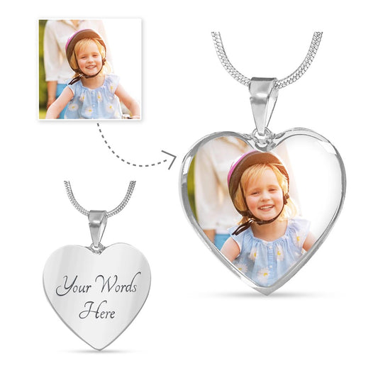 Personalized Photo Heart Necklace with Engraving, Meaningful Jewelry Gift